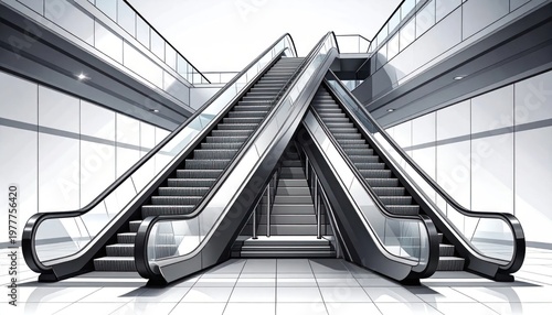 Modern Escalators in a Brightly Lit Indoor Space.