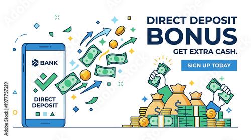 Direct Deposit Bonus Promotion Banner with Cash