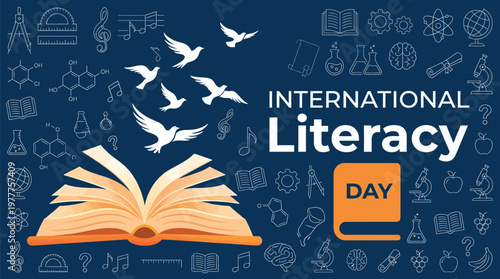 Celebrating International Literacy Day with an Open Book, Flying Doves, and the promise of Education 