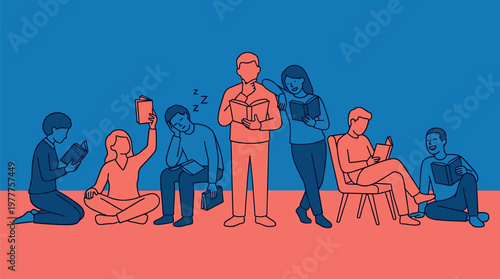 People enjoying the pastime of reading a book