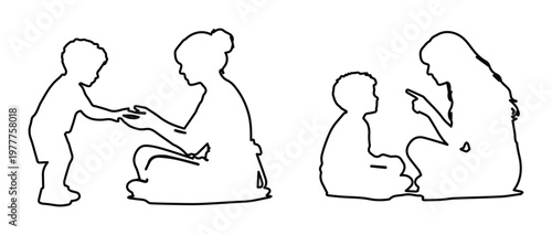 Outline Icons of Mother and Child Interaction Vector
