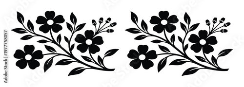 Set of Two Black Floral Corner Silhouettes Vector Illustration