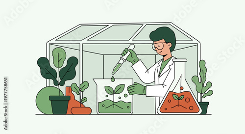 Scientist conducting botany research in a laboratory greenhouse