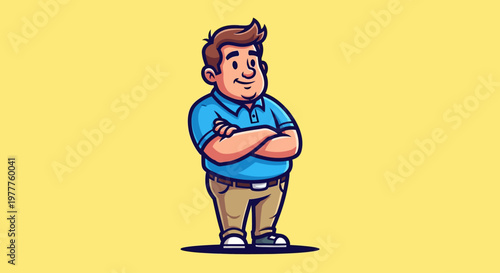 A cartoon man standing with arms crossed.