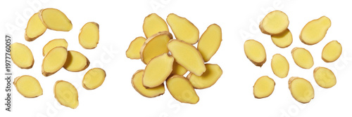 Ginger sliced pieces (Zingiber officinale) - Jengibre - Gingembre - Organic Herbal Root for Wellness, Traditional Medicine, and Healthy Culinary Ingredients - SEO Optimized Natural Plant Background