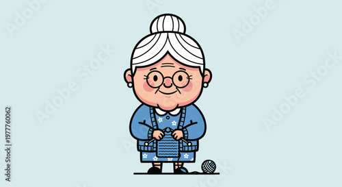 Elderly woman with knitting and yarn.