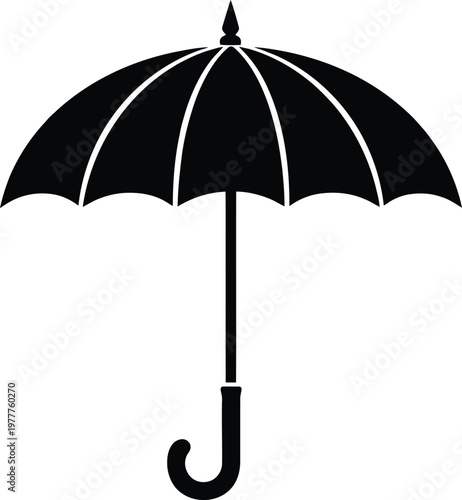 A simple and elegant black umbrella icon representing protection, safety, insurance, and coverage. Designed in a clean minimal style, this symbol is ideal for insurance companies, security services, w