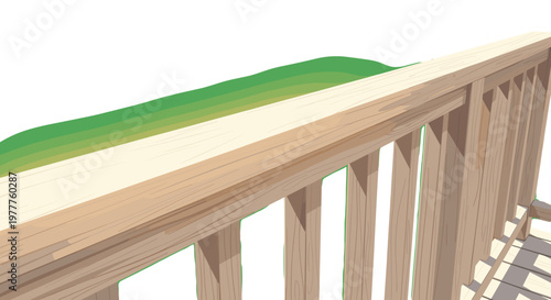 Wooden Deck Railing Illustration: Outdoor Living Design Element for Construction, Vector Graphics, Patio Safety Feature isolated on transparent background.