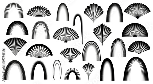 Abstract Arches and Fans Graphic Elements Collection - Black and White Vector Shapes