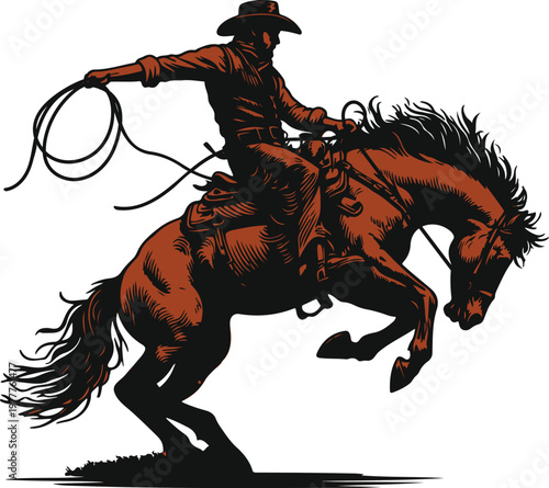 Cowboy on a rearing horse with a lasso