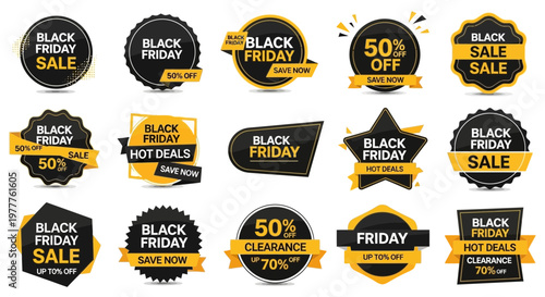 Black Friday Sale Labels: Discounts, Hot Deals, Clearance, 50% Off Offers