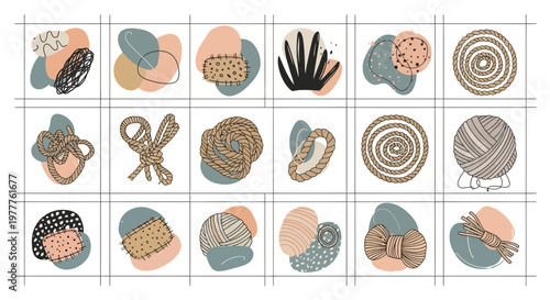 Abstract Yarn Balls & Craft Supplies Collage, Cozy Handmade Textile Art