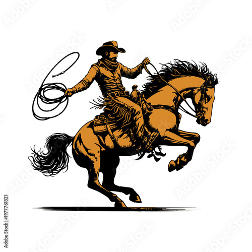 Cowboy on a rearing horse with a lasso