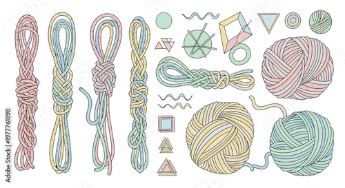 Colorful Yarn Balls and Braided Ropes Collection, Craft Supplies, DIY Materials