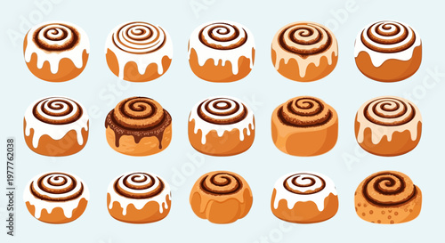 Assorted Cinnamon Rolls with Cream Cheese Icing, Sweet Pastry Breakfast Treats