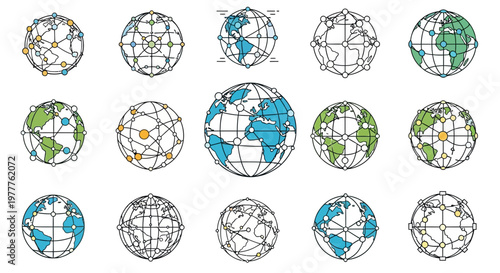 Global Network Connections: Digital World Map with Lines and Dots