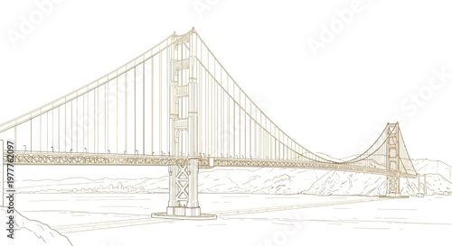 Golden Gate Bridge Outline Drawing, San Francisco Landmark, Iconic Suspension Bridge