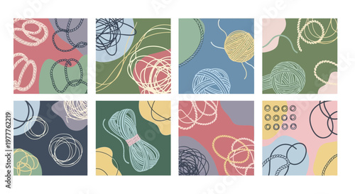 Abstract Yarn Patterns: Colorful Crafting & Knitting Backgrounds Set