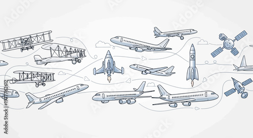 Evolution of Aviation: From Biplanes to Spacecraft - Vintage and Modern Aircraft