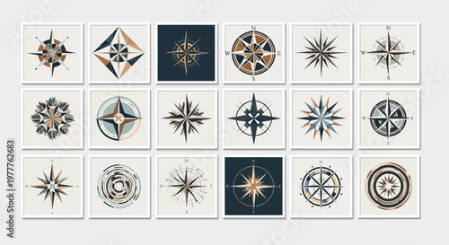 Nautical Compass Rose Collection: Vintage Navigation Symbols for Marine and Travel Themes