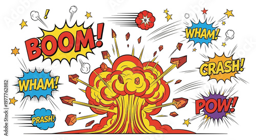 Explosion Comic Book Style Sound Effects BOOM WHAM CRASH POW PRASH