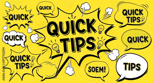 Quick Tips Speech Bubbles on Yellow Background - Creative Ideas and Advice