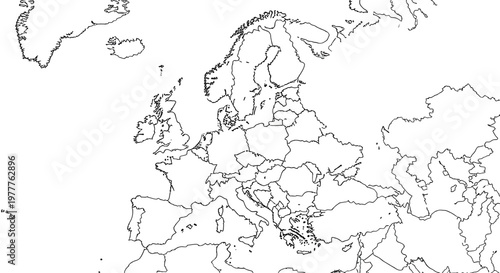 Blank Outline Map of Europe with Country Borders - Political Geography