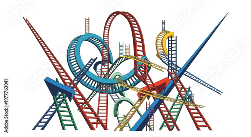 Rollercoaster Rides and Ladders Abstract Concept of Ups and Downs, Challenges, and Success