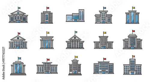 Collection of Modern Government and Educational Building Icons