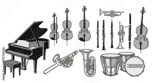 Orchestral Instruments Collection: Piano, Strings, Brass, Woodwinds, Percussion