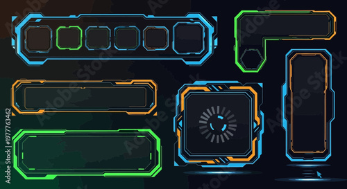 Futuristic UI Elements, Sci-Fi HUD Interface, Digital Display Panels, Technology Background