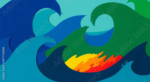 Vibrant Abstract Waves with Fiery Core