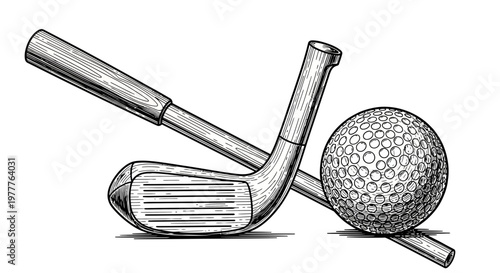 Vintage Golf Clubs and Ball Illustration - Retro Sport Equipment