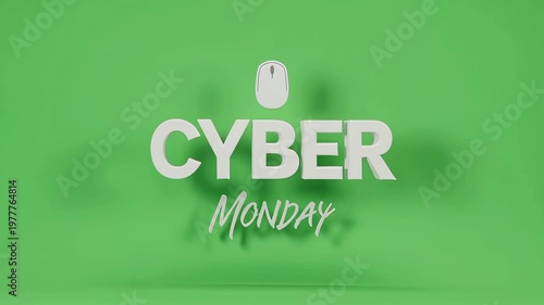 A vibrant green background with bold white text reading 'CYBER MONDAY' and a computer mouse icon, symbolizing online shopping deals and sales events.