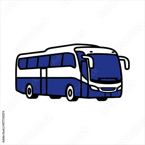 Blue and white bus illustration for transportation and travel.