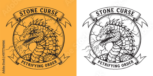 Medusa Gorgon Serpent Head Logo, Stone Curse Petrifying Order Mythological Creature