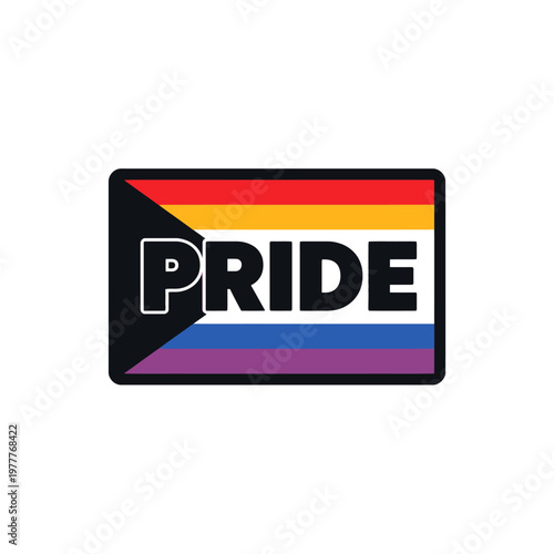 A colorful Pride logo featuring the LGBTQ+ rainbow flag