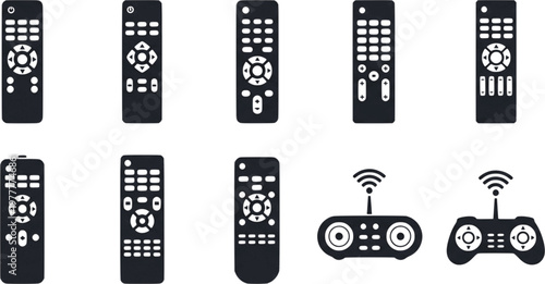 Remote control device icon set television media controller buttons flat vector illustration minimal technology equipment isolated design collection