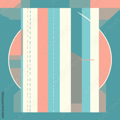 Abstrakcyjna kompozycja geometryczna z pionowymi pasami w pastelowych odcieniach turkusu, różu i beżu, idealna jako tło.