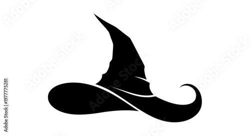Black witch hat silhouette on white background, Halloween symbol