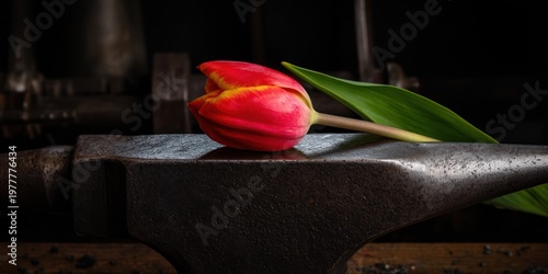 red flower on a black background