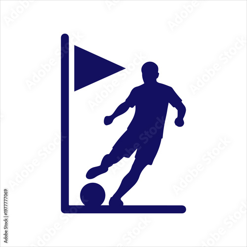 Soccer player silhouette taking a corner kick on a white background.