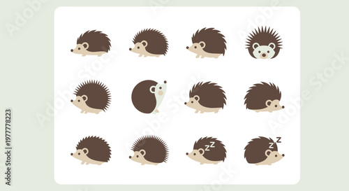 Cartoon hedgehogs in various poses.