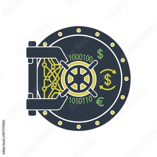 Digital Vault Securely Storing Financial Data and Cryptocurrency.