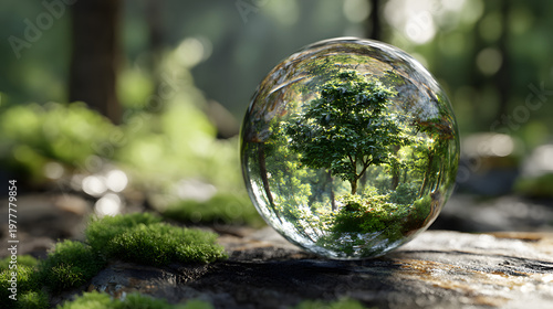 glass globe with small forest inside, realistic reflection, environmental concept, photorealistic, studio lighting, high detail, 8k