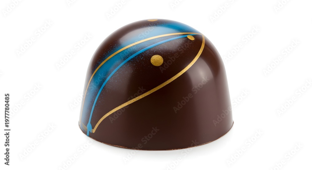 Fototapeta premium A single, elegantly decorated chocolate truffle with a smooth, glossy finish