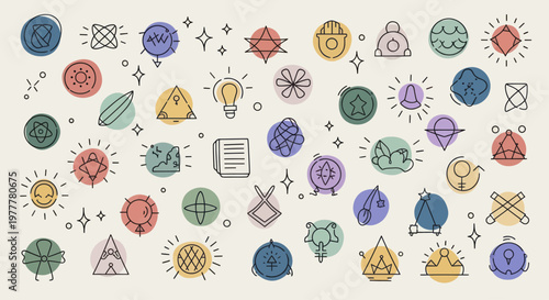 Fotografía Collection of Diverse Hand-Drawn Icons and Symbols with Watercolor Accents