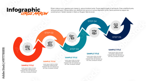 Infographic arrow circle 5 option steps for business profit presentations or visual communication. Editable vector illustration.