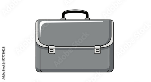 A gray, rectangular briefcase with a black handle and silver clasps