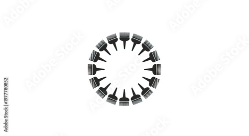A circular arrangement of black hair dye brushes against a white background